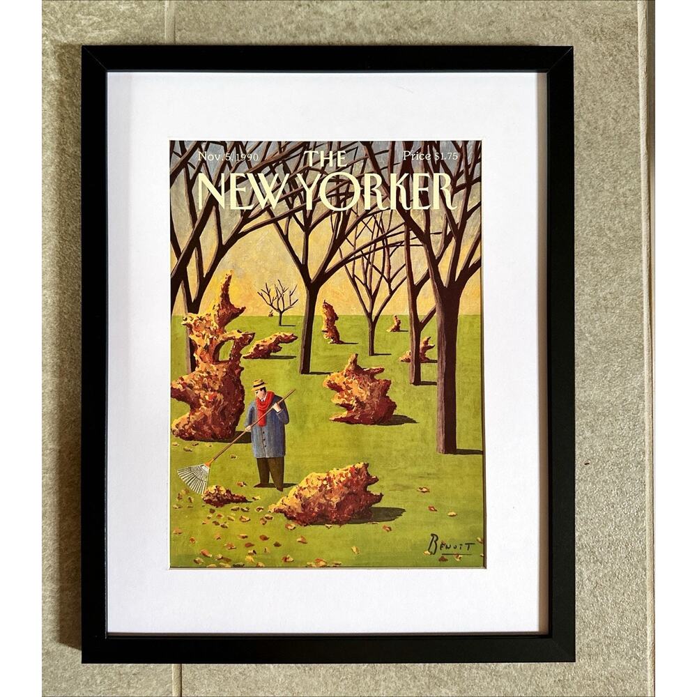 Framed 1990 The New Yorker Nov 5 Magazine Cover by Benoit van Innis Leaves